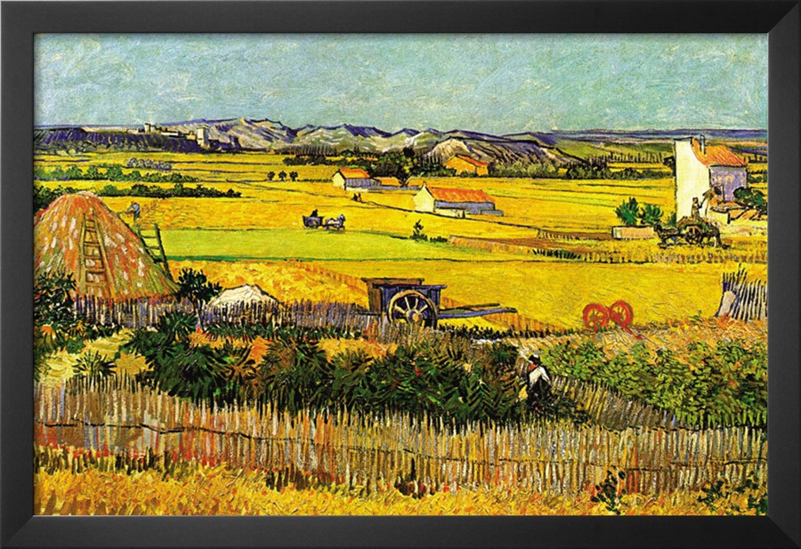 Harvest At La Crau with Montmajour In The Background - Vincent Van Gogh Paintings